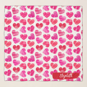 Modern Red and Pink Doodled Hearts Valentine Name  Scarf