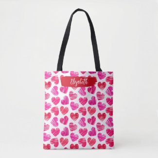 Modern Red and Pink Doodled Hearts Valentine Name 