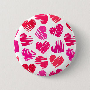 Modern Red and Pink Doodled Hearts Valentine Pinback Button
