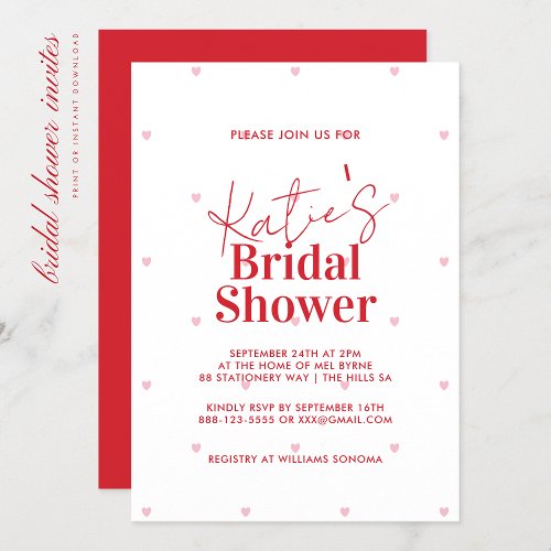 Modern Red and Pink Heart Bridal Shower Invitation