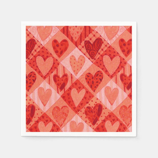 Modern Red and Pink Patchwork Valentine's Day Napkins (Front)