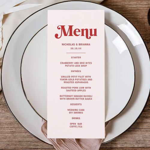 Modern Red and Pink Wedding Menu