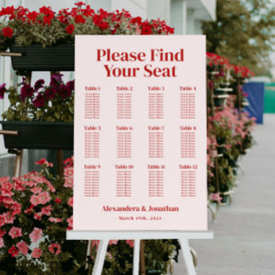 Modern Red and Pink Wedding Seating Chart Foam Board