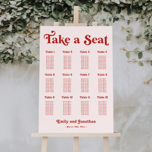 Modern Red and Pink Wedding Seating Chart Foam Board