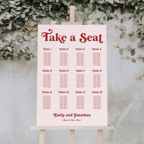 Modern Red and Pink Wedding Seating Chart Foam Board