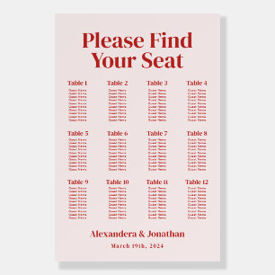 Modern Red and Pink Wedding Seating Chart Foam Board