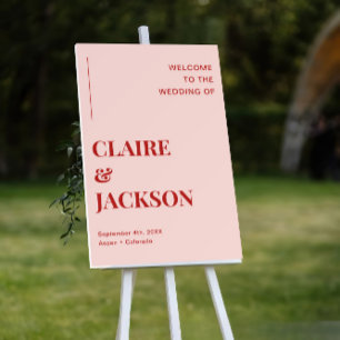 Modern Red and Pink Wedding Welcome Foam Board