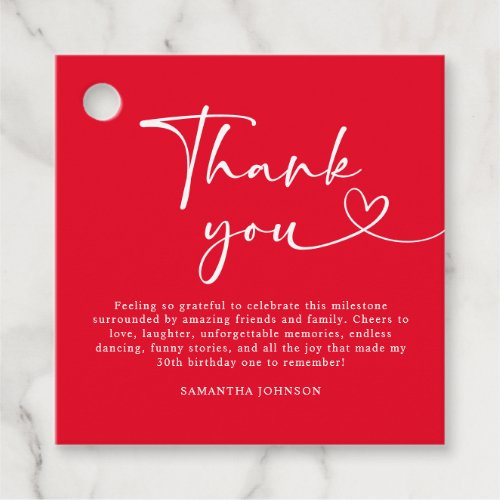 Modern Red and White 30th Birthday Thank You