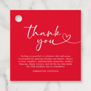 Modern Red and White 30th Birthday Thank You Favor Tags