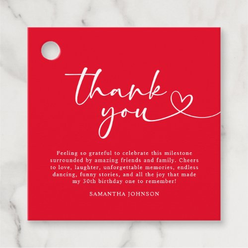 Modern Red and White 30th Birthday Thank You