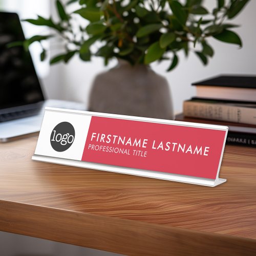 Modern Red and White _ Add Logo Name Title Desk Name Plate
