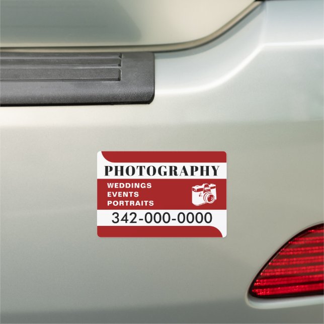 Modern red and white camera photography car magnet (In Situ)