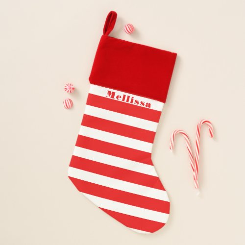 Modern Red and White Candycane Stripes Pattern Christmas Stocking
