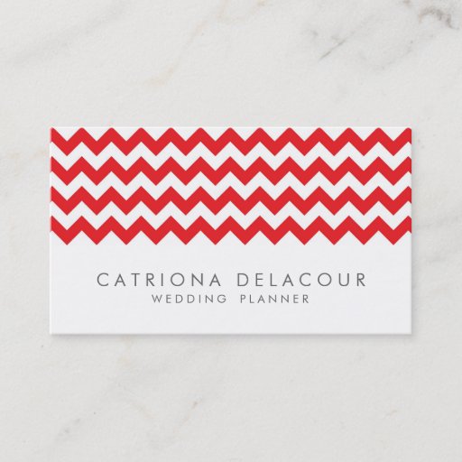 Customizable Modern Red and White Chevron Pattern Business Card