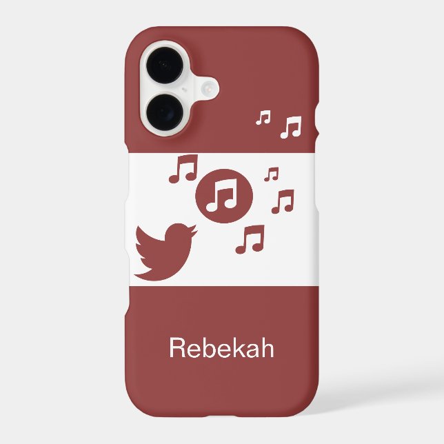 Modern red and white chic songbird and music notes Case-Mate iPhone case (Back)