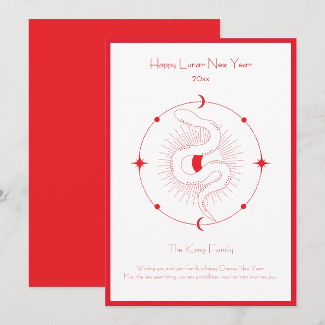 Modern Red and White Chinese New Year Holiday Card (Front/Back)