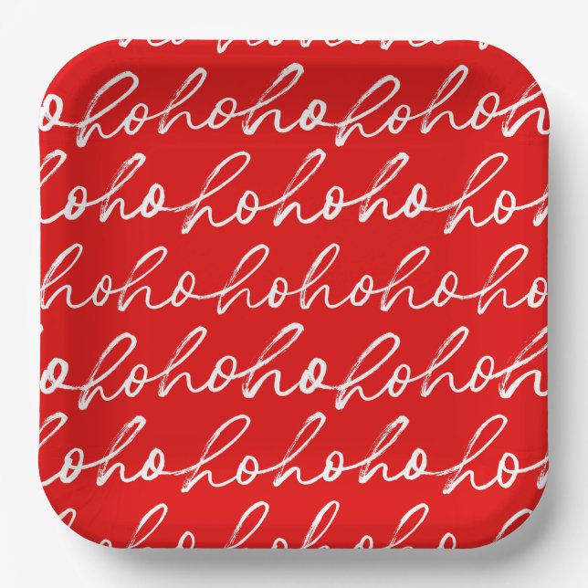 Modern Red and White Christmas Pattern  Paper Plates (Front)