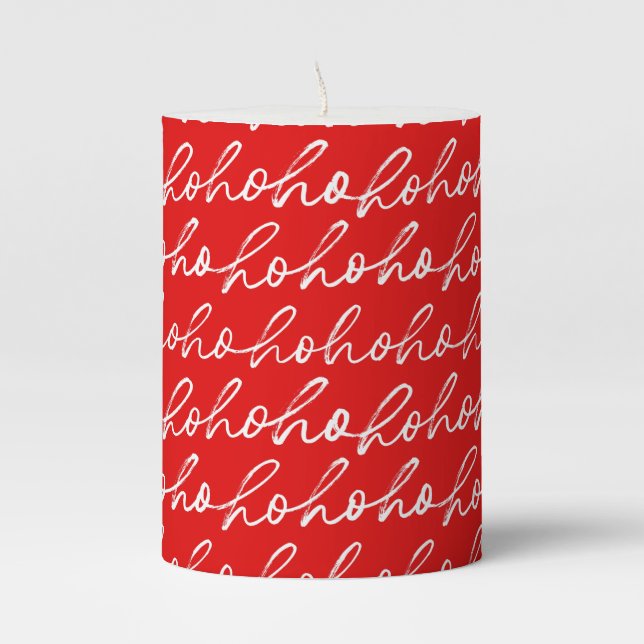 Modern Red and White Christmas Pattern  Pillar Candle (Front)
