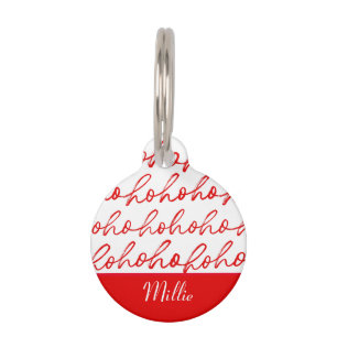 Modern Red and White Christmas Script Pattern Pet ID Tag