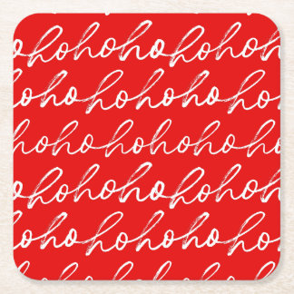 Modern Red and White Christmas Script Pattern  Square Paper Coaster