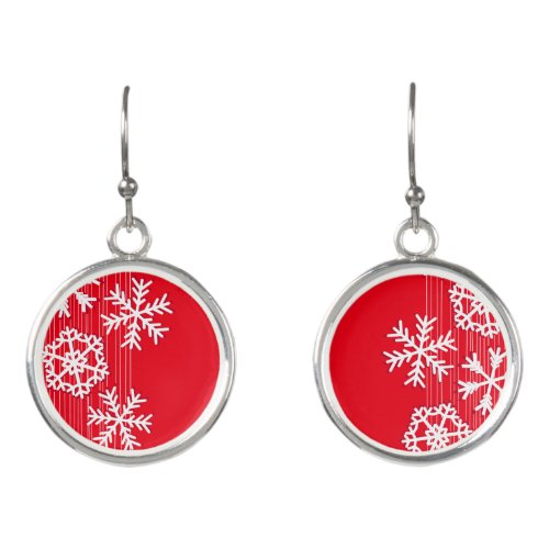 Modern red and white Christmas snowflakes Earrings