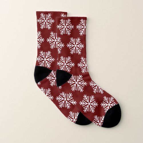Modern Red and White Christmas Snowflakes  Socks