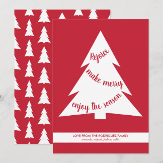 Modern Red and White Christmas Tree Holiday Script Card