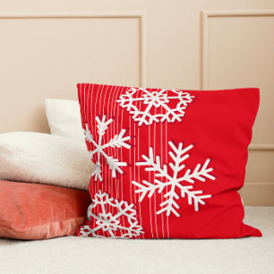 Modern red and white Christmas white snowflakes Throw Pillow