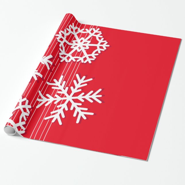 Modern red and white Christmas white snowflakes Wrapping Paper (Unrolled)