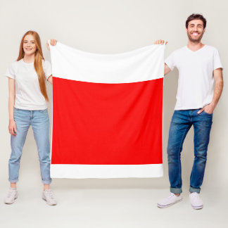 Modern Red and White Color Block Fleece Blanket