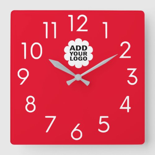 Modern Red And White Company Logo Promotional Square Wall Clock