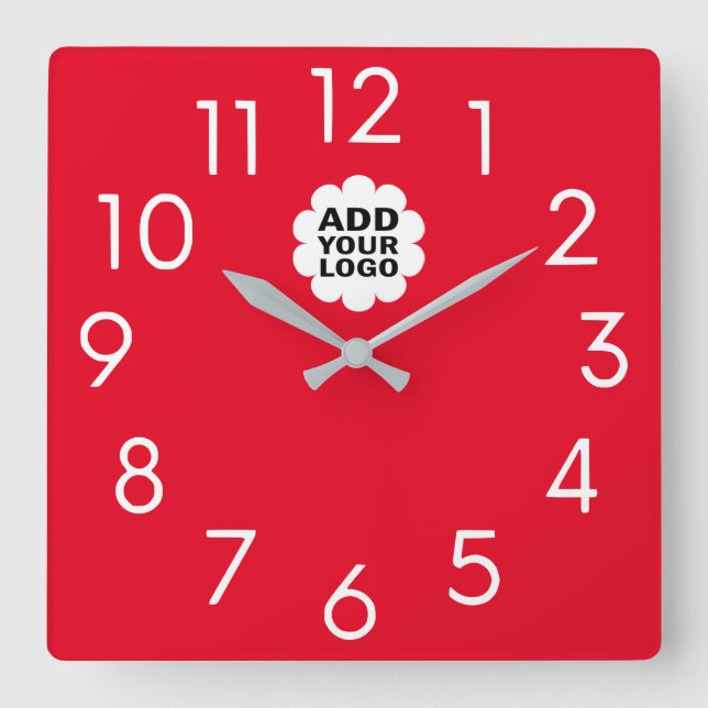 Modern Red And White Company Logo Promotional Square Wall Clock (Front)