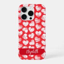 Modern Red and White Doodled Heart Valentine Name