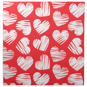 Modern Red and White Doodled Heart Valentine's Day Napkin