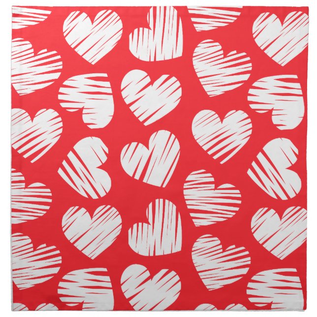 Modern Red and White Doodled Heart Valentine's Day Napkin (Front)
