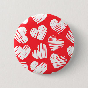 Modern Red and White Doodled Heart Valentine's Day Pinback Button