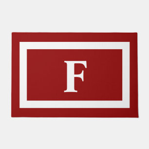 Modern Red And White Family Monogram Doormat