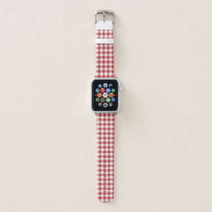 Modern Red and White Gingham Pattern Apple Watch Band