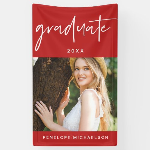 Modern Red and White Graduate Script Photo Banner