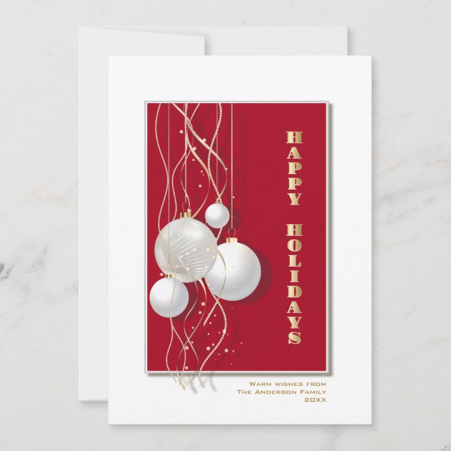 Modern Red and White Happy Holidays Holiday Card (Front)