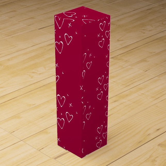 Modern Red and White Hearts Valentine's Day Kisses Wine Box (Front)