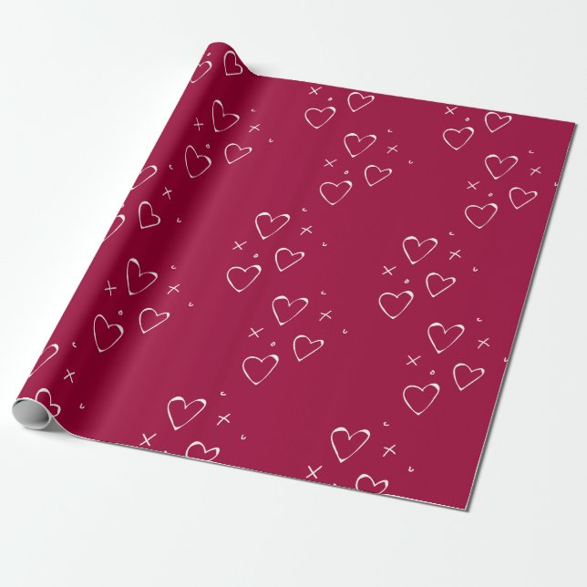 Modern Red and White Hearts Valentine's Day Kisses Wrapping Paper (Unrolled)