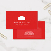 Modern Red and White House Real Estate Agent Business Card