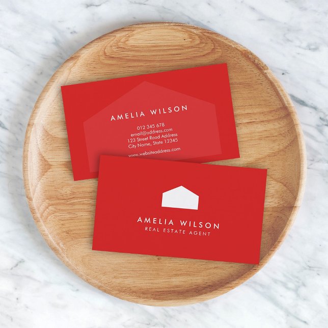 Modern Red and White House Real Estate Agent Business Card (Creator Uploaded)
