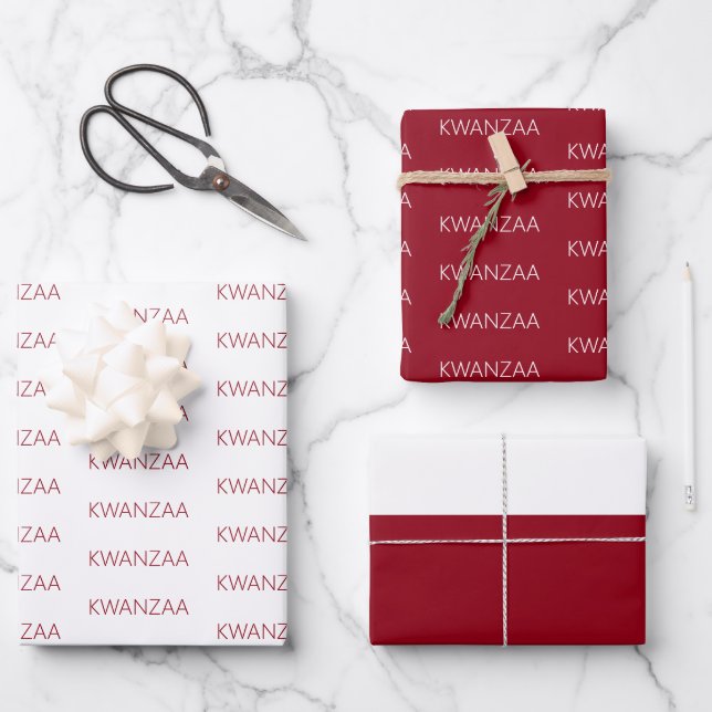 Modern red and white Kwanzaa Wrapping Paper Sheets (Front)
