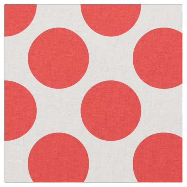 Modern Red and White Large Polka Dots Fabric (Close Up)
