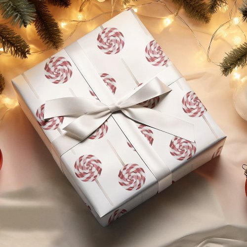Modern Red And White Lolipop Christmas Wrapping Paper