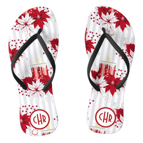 Modern Red and White Poinsettia Flower Flip Flops