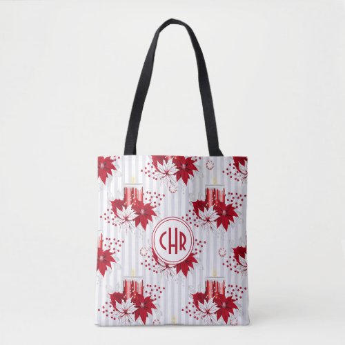 Modern Red and White Poinsettia Flower Tote Bag