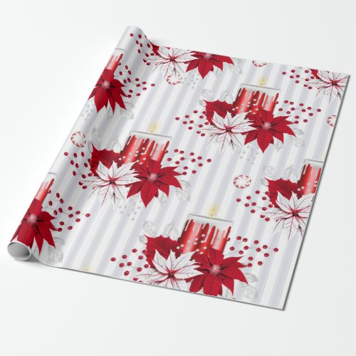 Modern Red and White Poinsettia Flower Wrapping Paper